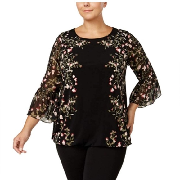 Alfani Tops - Alfani Black Floral Pink Flowy Feminine Long Bohemian Long Sleeve Blouse